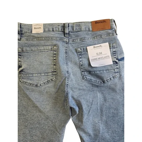 🆕️ NWT - Bench Mens Slim Fit Denim Shorts Blue Acid Wash Stretch Size 32 NWT - Picture 15 of 16